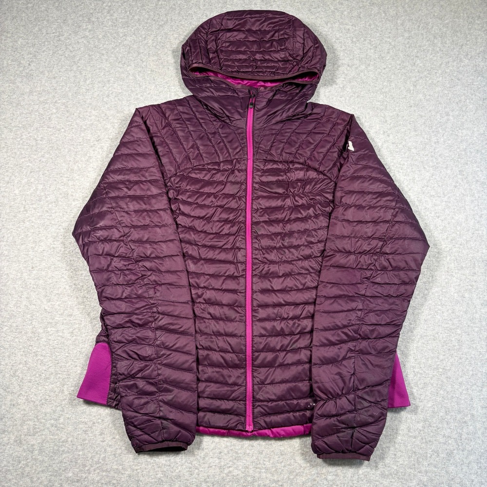 Eddie Bauer Puffer Jacket Women XL Purple Hooded First Ascent Down Hybrid Coat